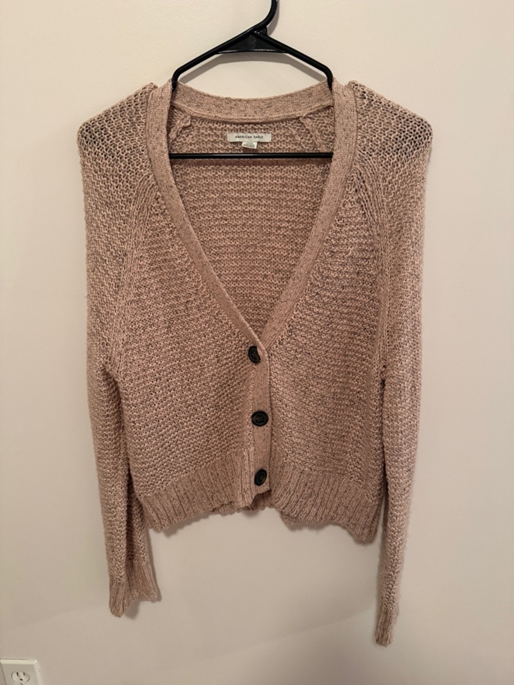 American Eagle Outfitters Dusty Taupe V-Neck Button Cardigan